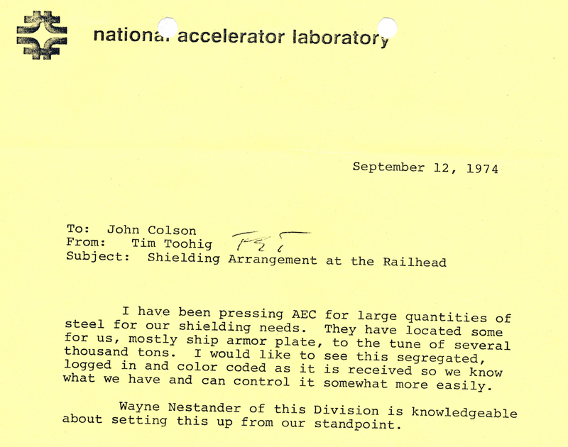 A Fermilab letter discussing the use of the warship steel in 1974 (Image: Fermilab)